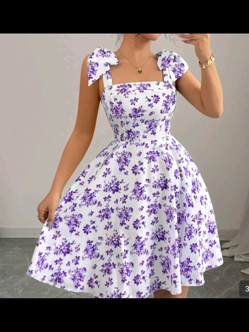 SHEIN White & Purple Floral Tie-Shoulder Midi Dress